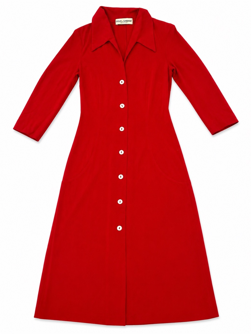 Dolce & Gabbana GB Button Up V Neck Couture Collared A Line Midi Dress - Picture 4 of 7